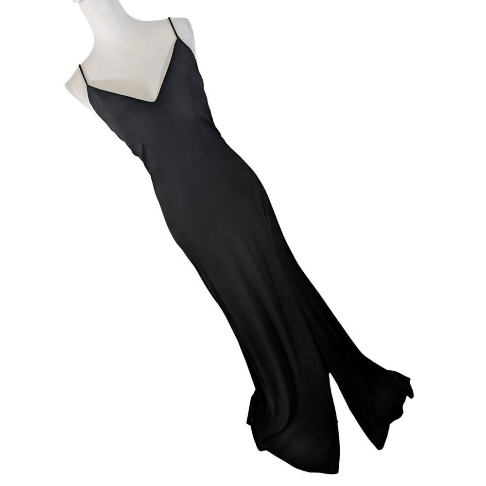 JUMP APPAREL! RICH BLACK SPAGHETTI STRAP FULL LENGTH LEFT LEG SLIT DRESS! SZ 3/4